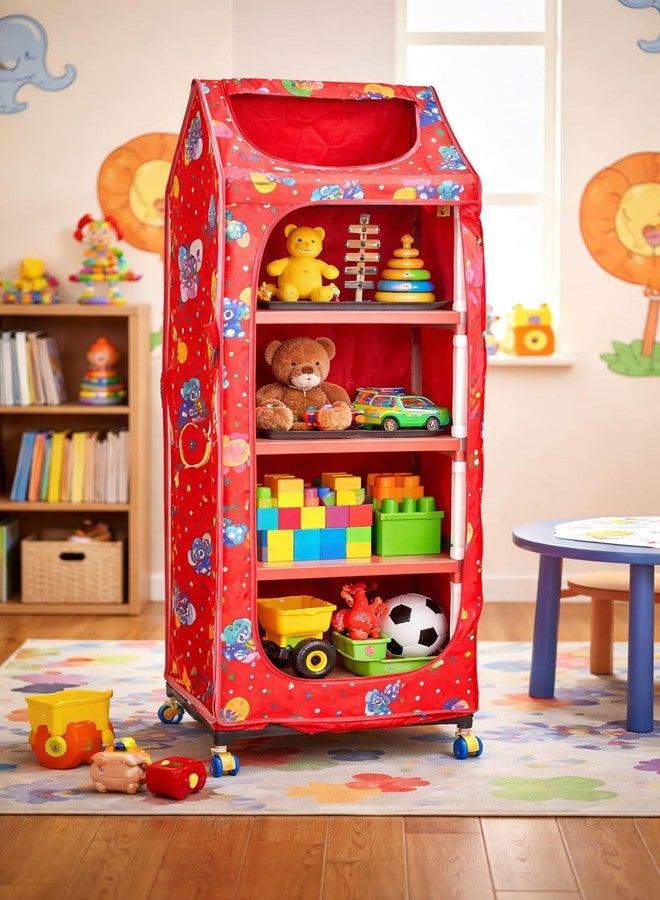 Maanit منظم خزانة ملابس قابل للطي من مانيت، رف تخزين بخمسة أرفف للأطفال (أحمر) - Image 1